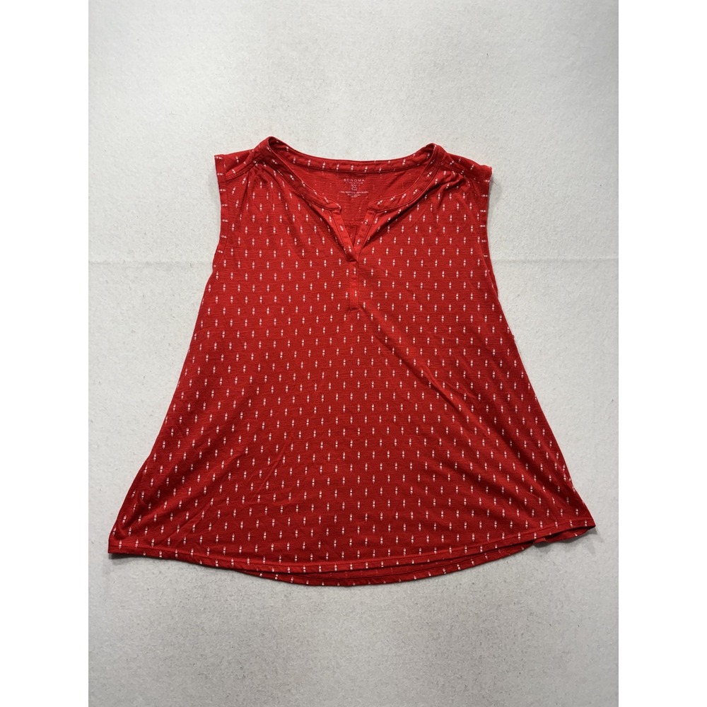 Sonoma Tank Top Womens 2X Red Henley Sleeveless Geometric Print Summer Casual